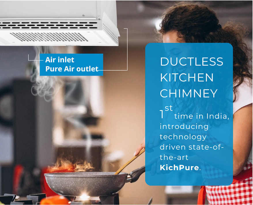 KichPure Ductless Chimney – No Ducting & No Civil Work Required. Purifies Air by Removing Smell, Smoke, Dust, Dangerous Gases, VOCs Atlanta Healthcare India