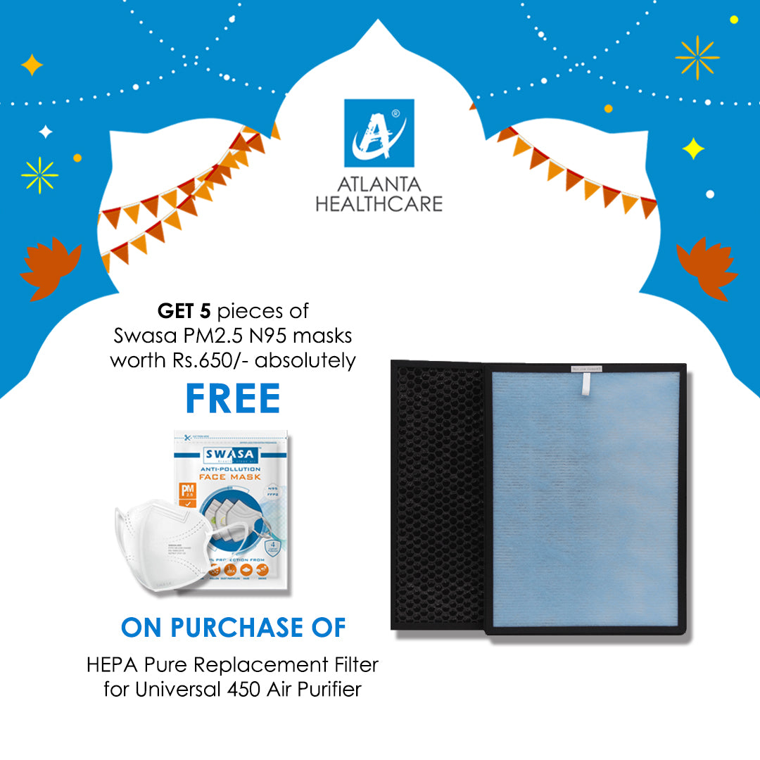 HEPA Pure Replacement Filter for Universal 450 Air Purifier (+5 FREE Swasa PM2.5 N95 Face Mask) Atlanta Healthcare India