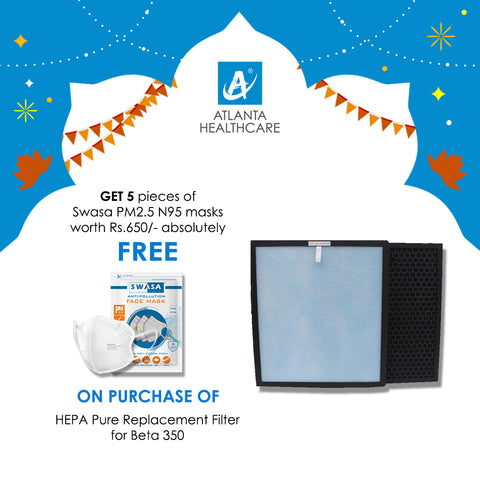 HEPA Pure Replacement Filter for Beta 350 (+5 FREE Swasa PM2.5 N95 Face Mask)